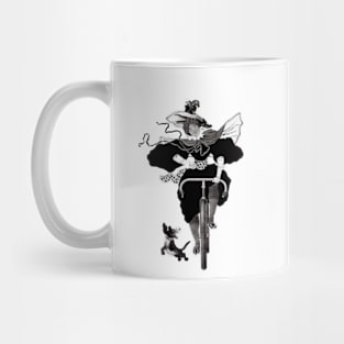 Woman on bicycle with dog Mug